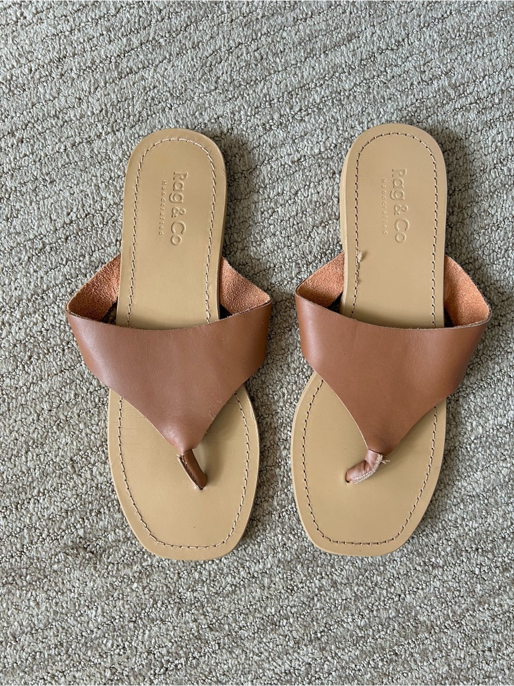 Rag & Co Camel Colored Leather Thong Sandals